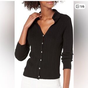 Vince Black Ribbed Polo Cardigan XS